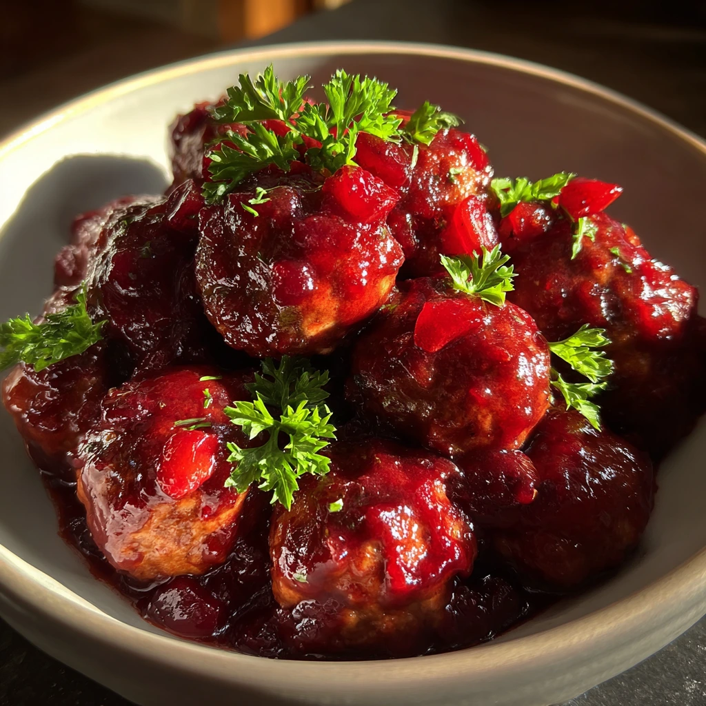 Savory-Sweet Christmas Cranberry Meatballs with a Tangy Glaze