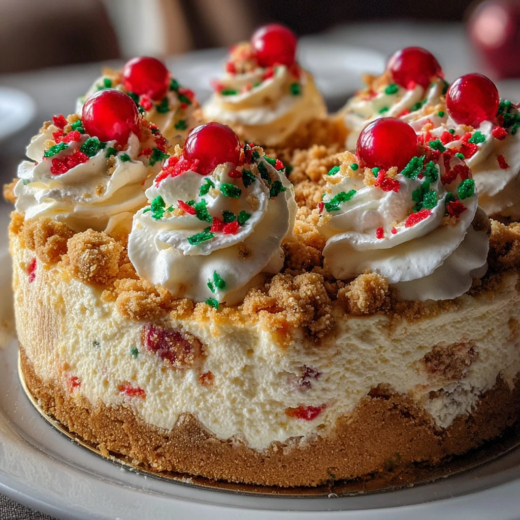 Delightfully Festive Christmas Sugar Cookie Cheesecake with Creamy Frosting