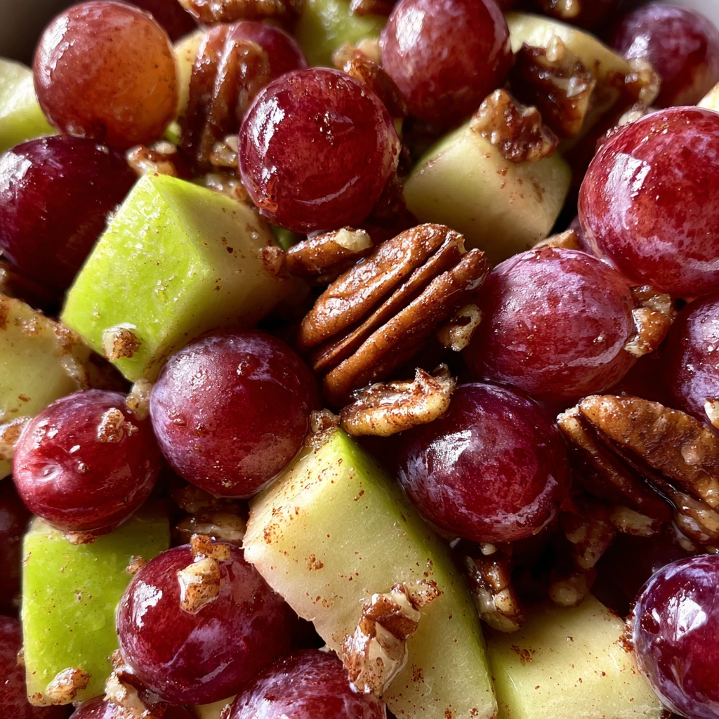 Deliciously Sweet Cinnamon Apple Grape Salad with Crunchy Nuts and Creamy Dressing