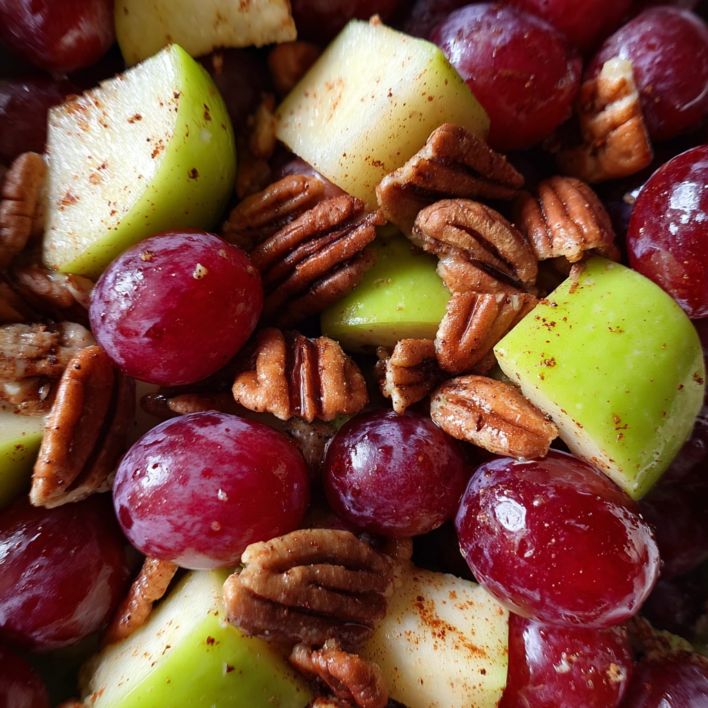Deliciously Sweet Cinnamon Apple Grape Salad with Crunchy Nuts and Creamy Dressing