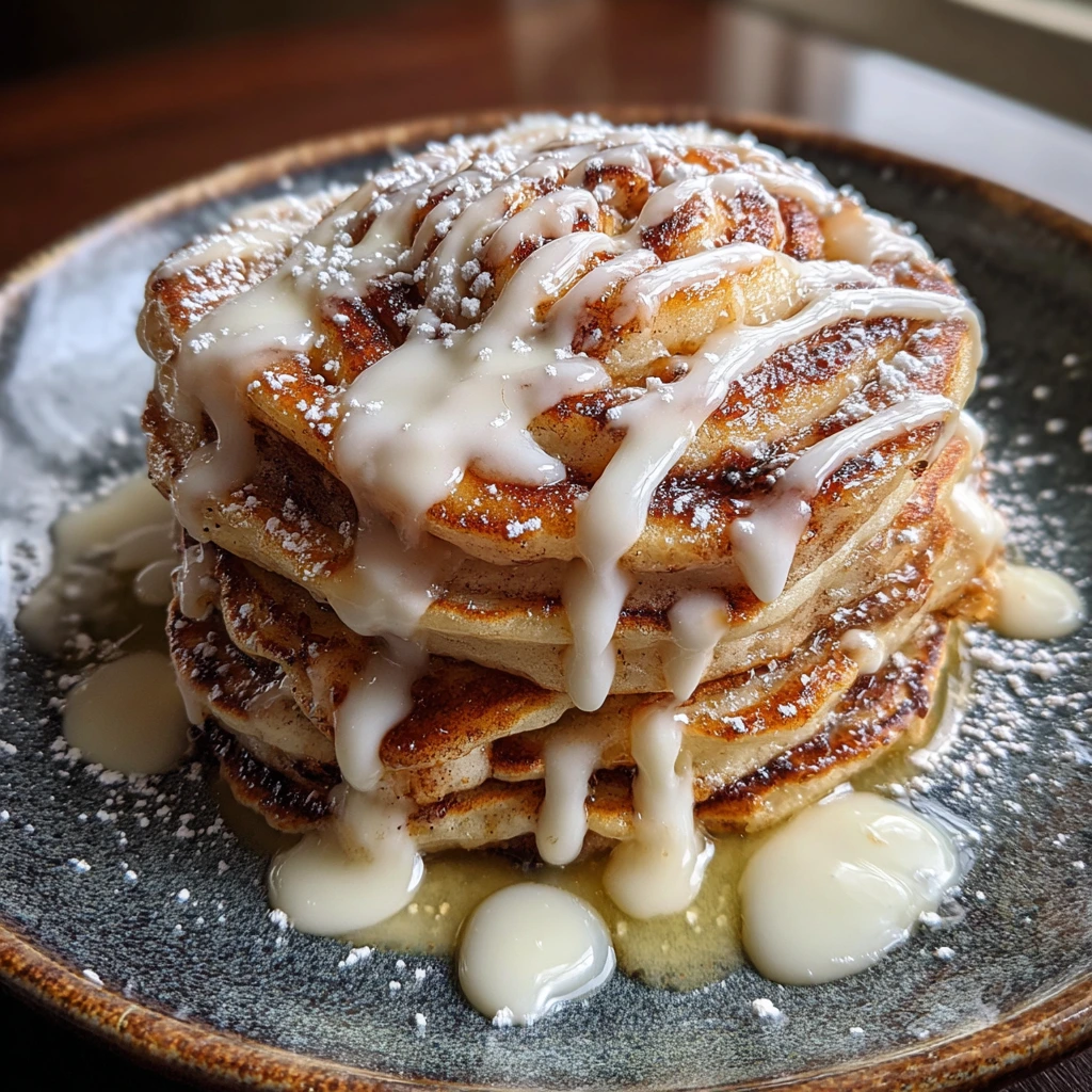 Decadent Cinnamon Roll Pancakes with Creamy Vanilla Glaze