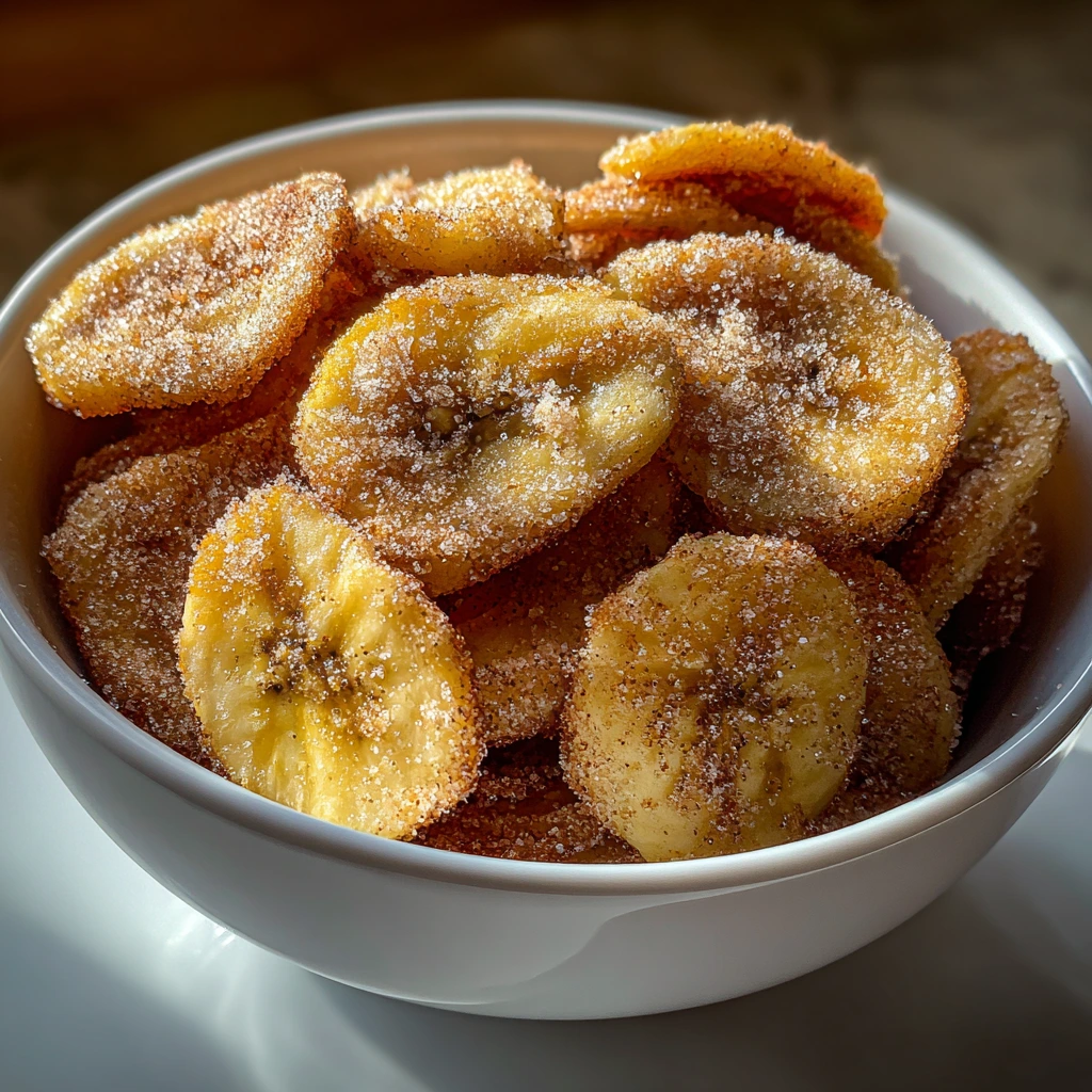 Crispy Cinnamon Sugar Air Fryer Banana Chips with a Sweet Crunch