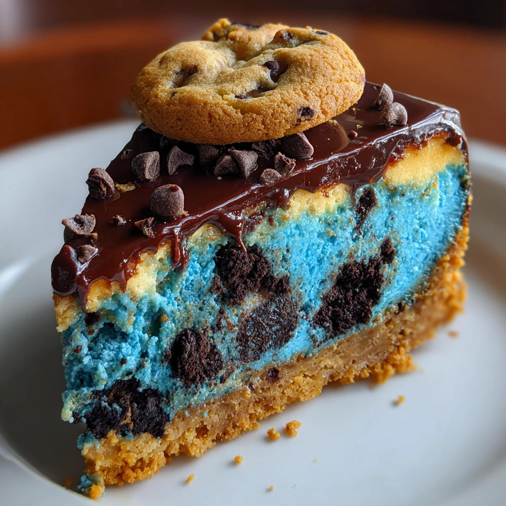 Deliciously Decadent Cookie Monster Cheesecake with Crumbled Cookies and Creamy Filling