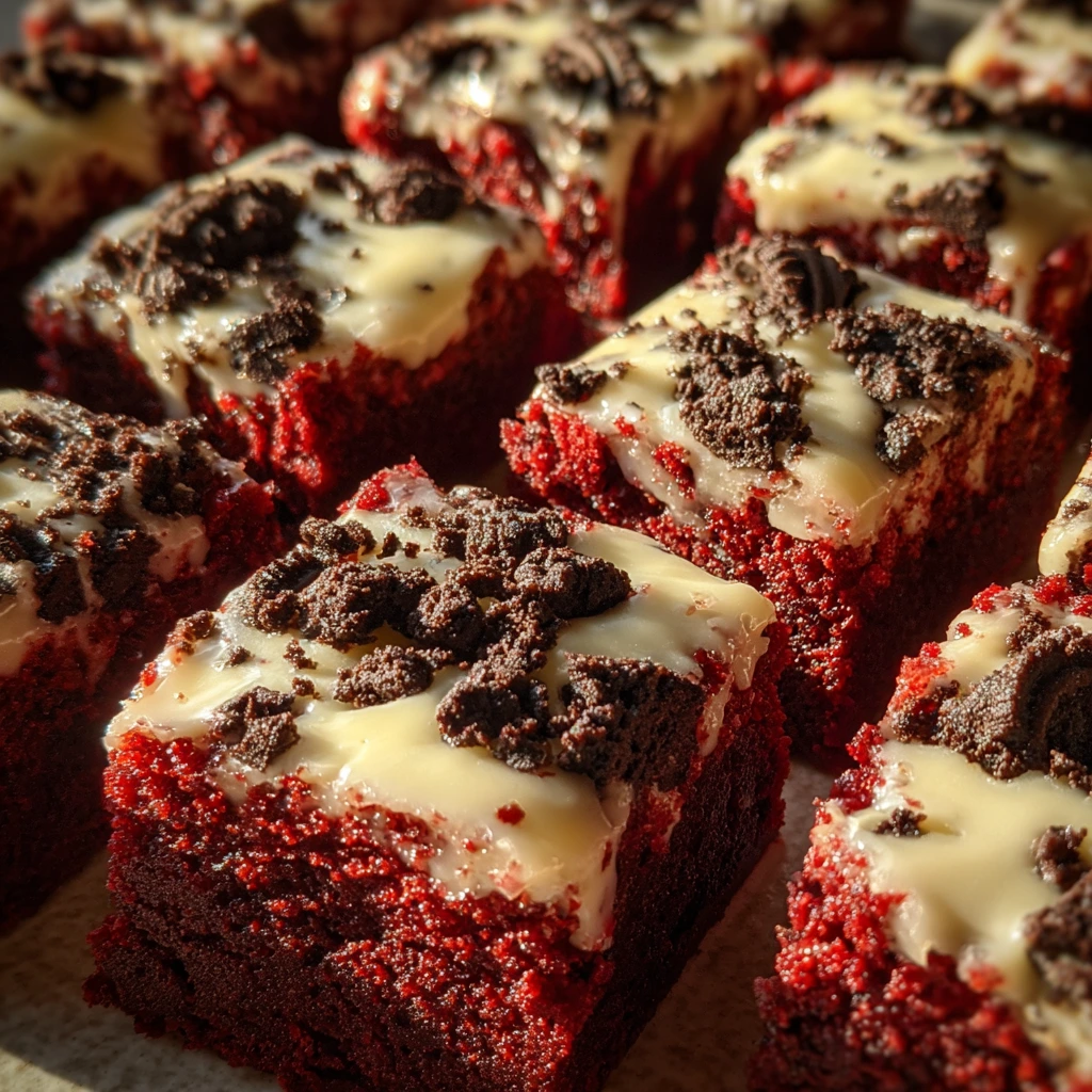 Decadent Cookies & Cream Red Velvet Brownies with Cream Cheese Swirls