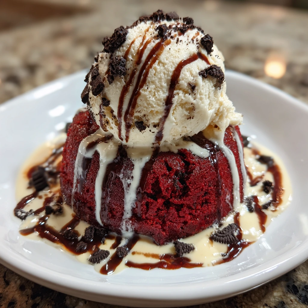 Decadent Cookies & Cream Red Velvet Molten Lava Cakes with Creamy Filling