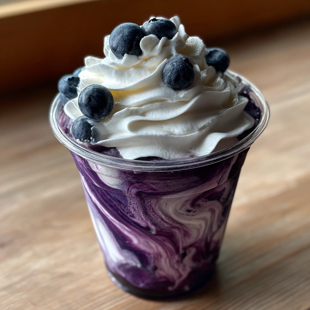 Deliciously Creamy Copycat Blueberry Cloud Frappe with Whipped Topping