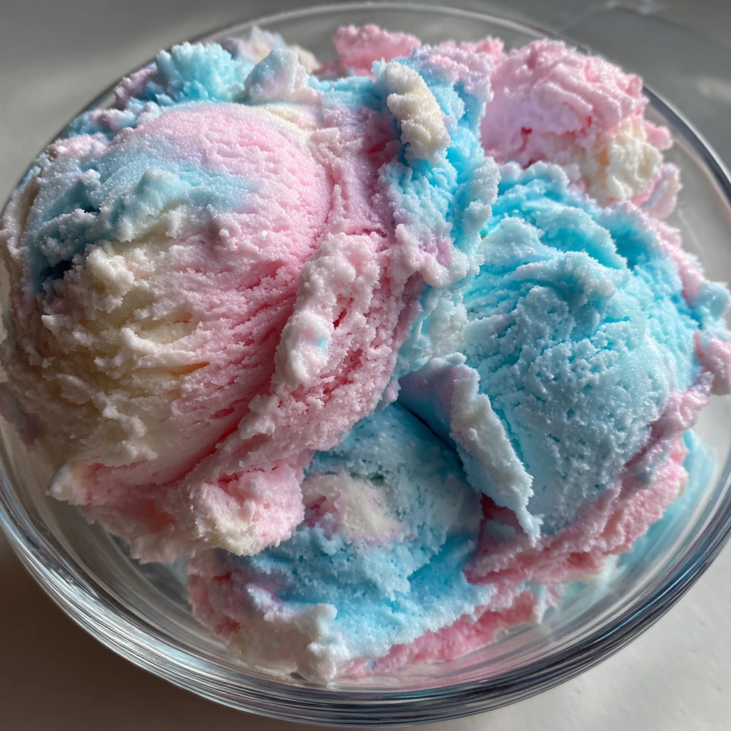 Deliciously Dreamy Cotton Candy Ice Cream with Whipped Cream and Sprinkles