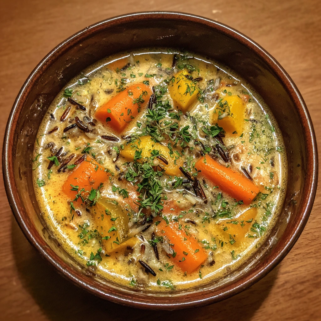 Hearty Cozy Autumn Wild Rice Soup with Mushrooms and Carrots