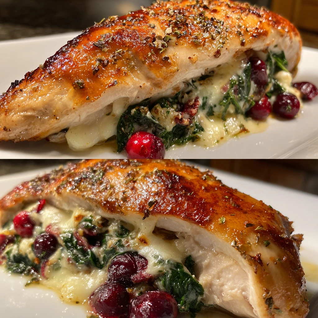 Savory Cranberry & Spinach Stuffed Chicken Breast with Creamy Brie