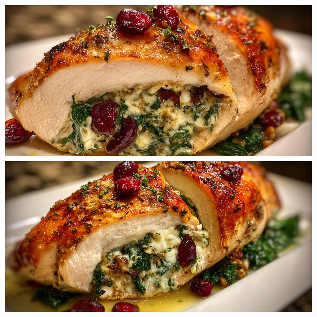 Savory Cranberry & Spinach Stuffed Chicken Breast with Creamy Brie