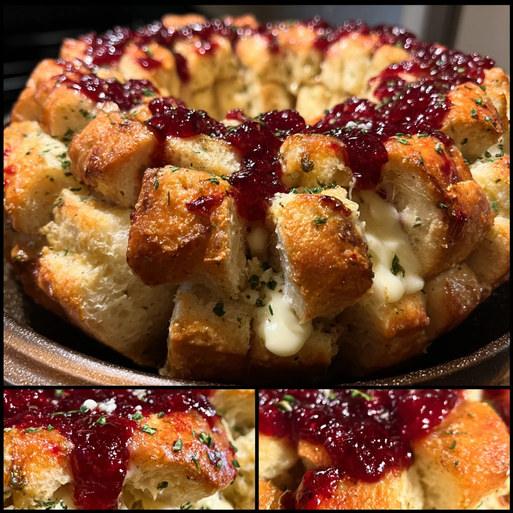 Festive Cranberry and Brie Holiday Pull-Apart Bread with a Savory Twist