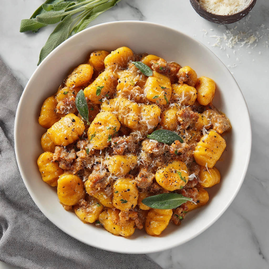Decadent Creamy Butternut Squash Gnocchi with Savory Sausage and Sage