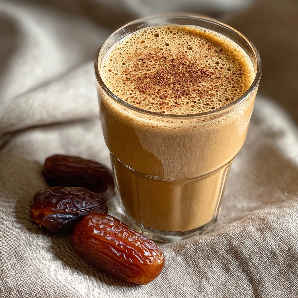 Indulge in a Creamy Coffee Date Protein Shake with Almond Milk and Banana