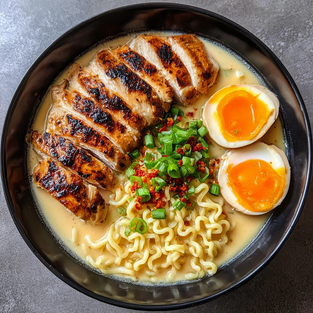 Deliciously Creamy Garlic Chicken Ramen with Fresh Vegetables