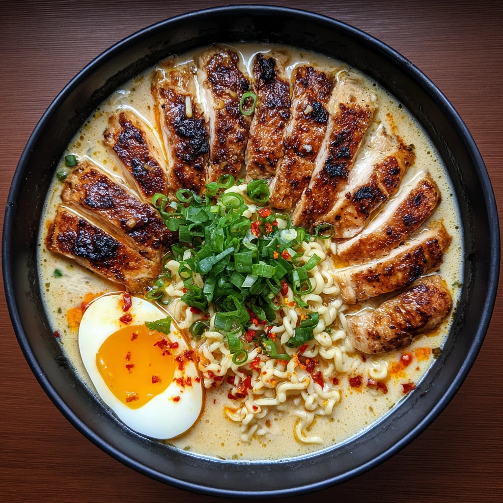 Deliciously Creamy Garlic Chicken Ramen with Fresh Vegetables