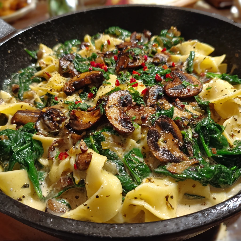Decadent Creamy Mushroom and Spinach Pasta with Garlic and Parmesan