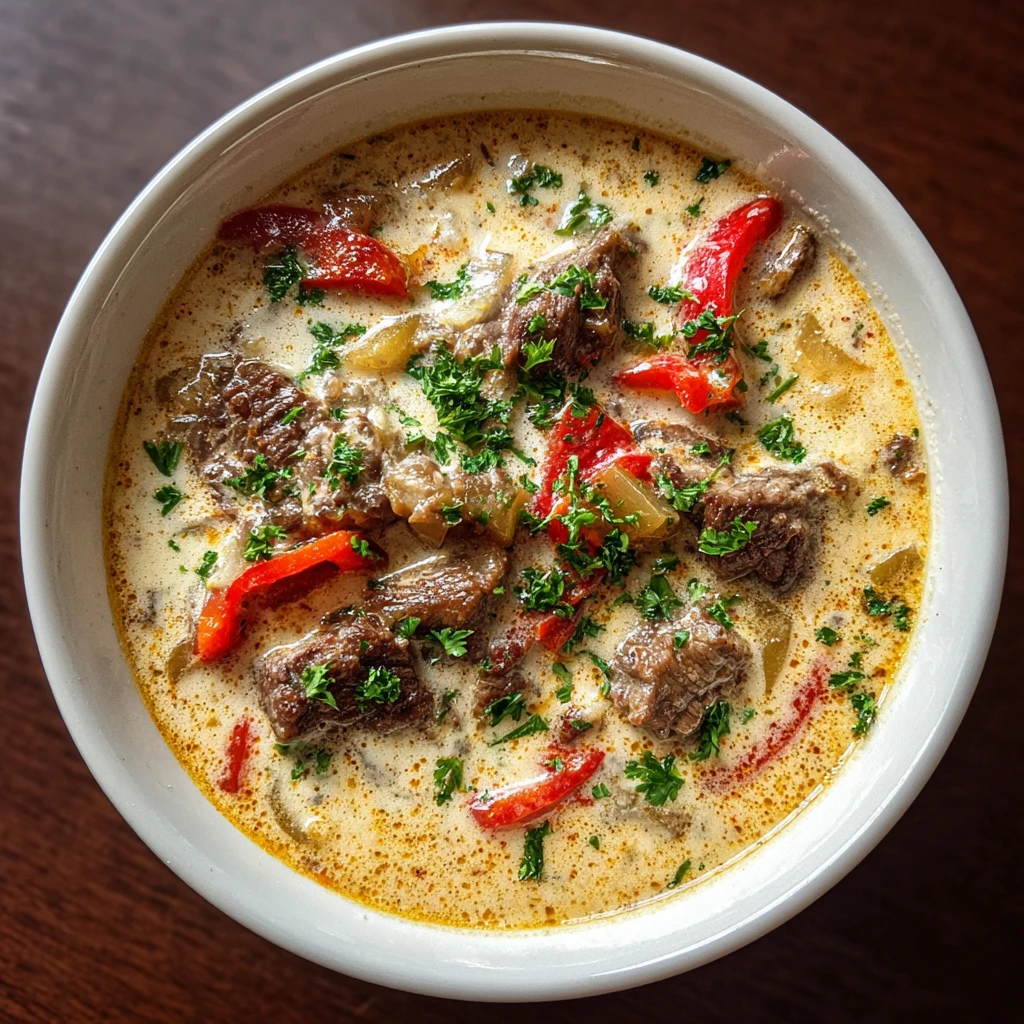 Irresistibly Creamy Philly Cheese Steak Soup with Tender Beef and Velvety Cheese