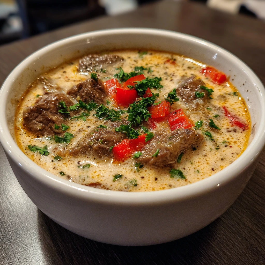 Irresistibly Creamy Philly Cheese Steak Soup with Tender Beef and Velvety Cheese
