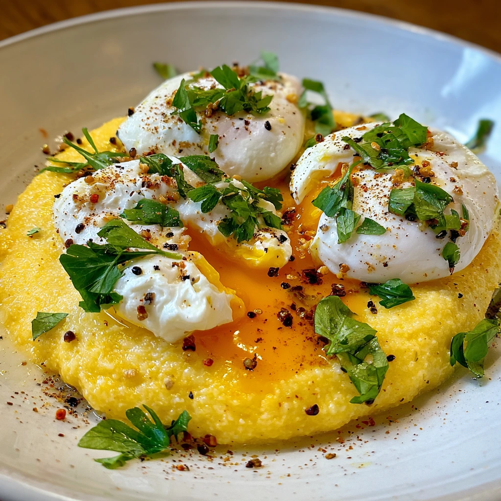 Deliciously Creamy Polenta with Poached Eggs and Savory Spinach