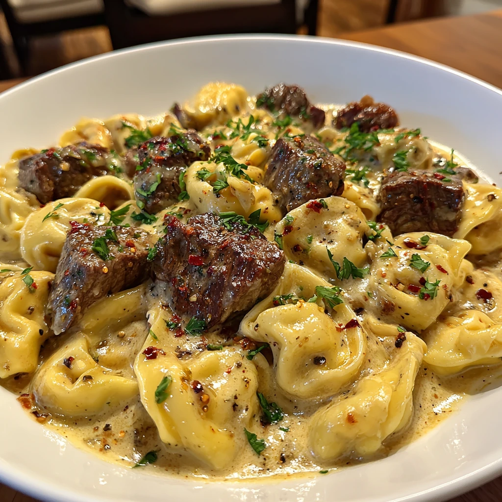 Rich and Creamy Steak Tortellini in Savory Parmesan Sauce