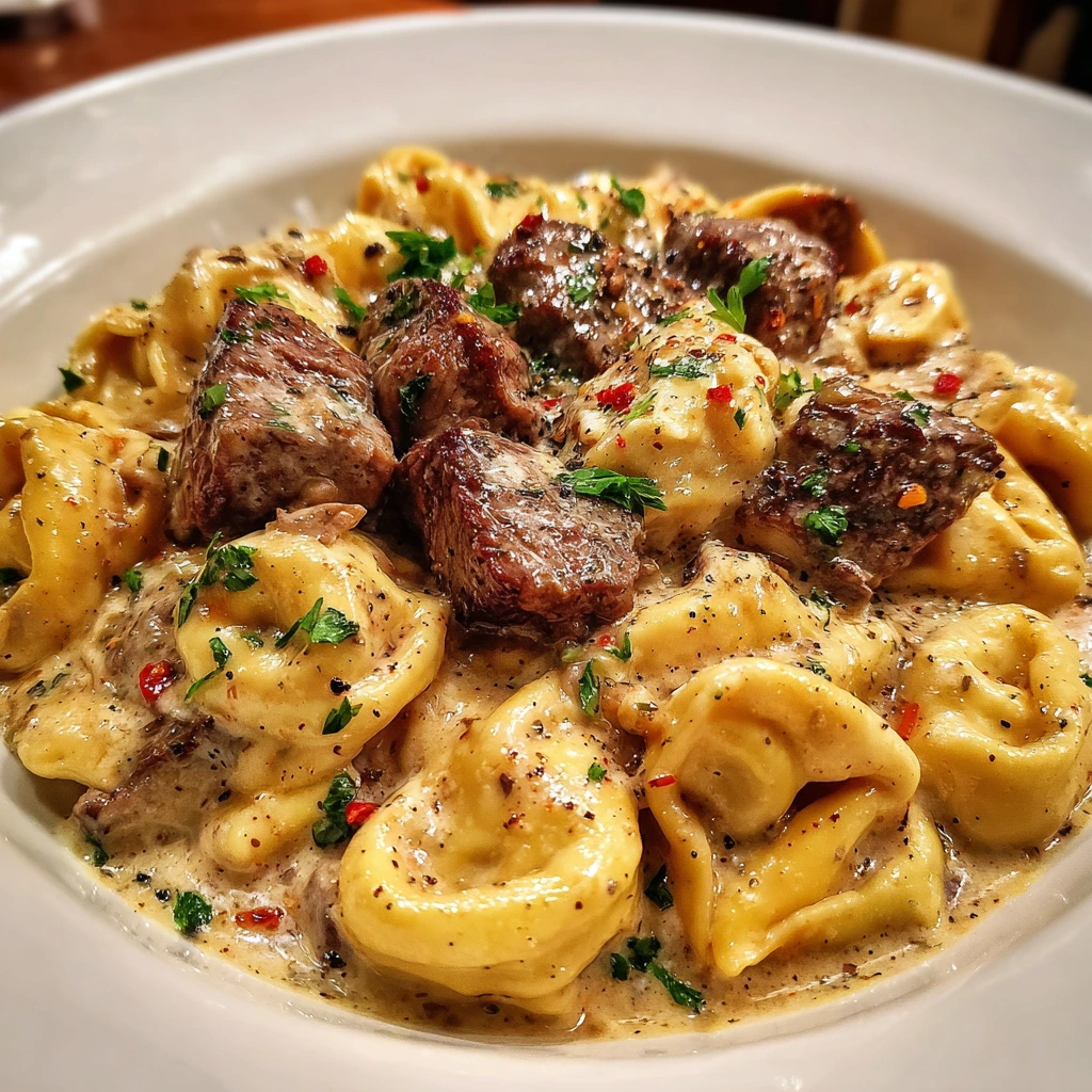 Rich and Creamy Steak Tortellini in Savory Parmesan Sauce