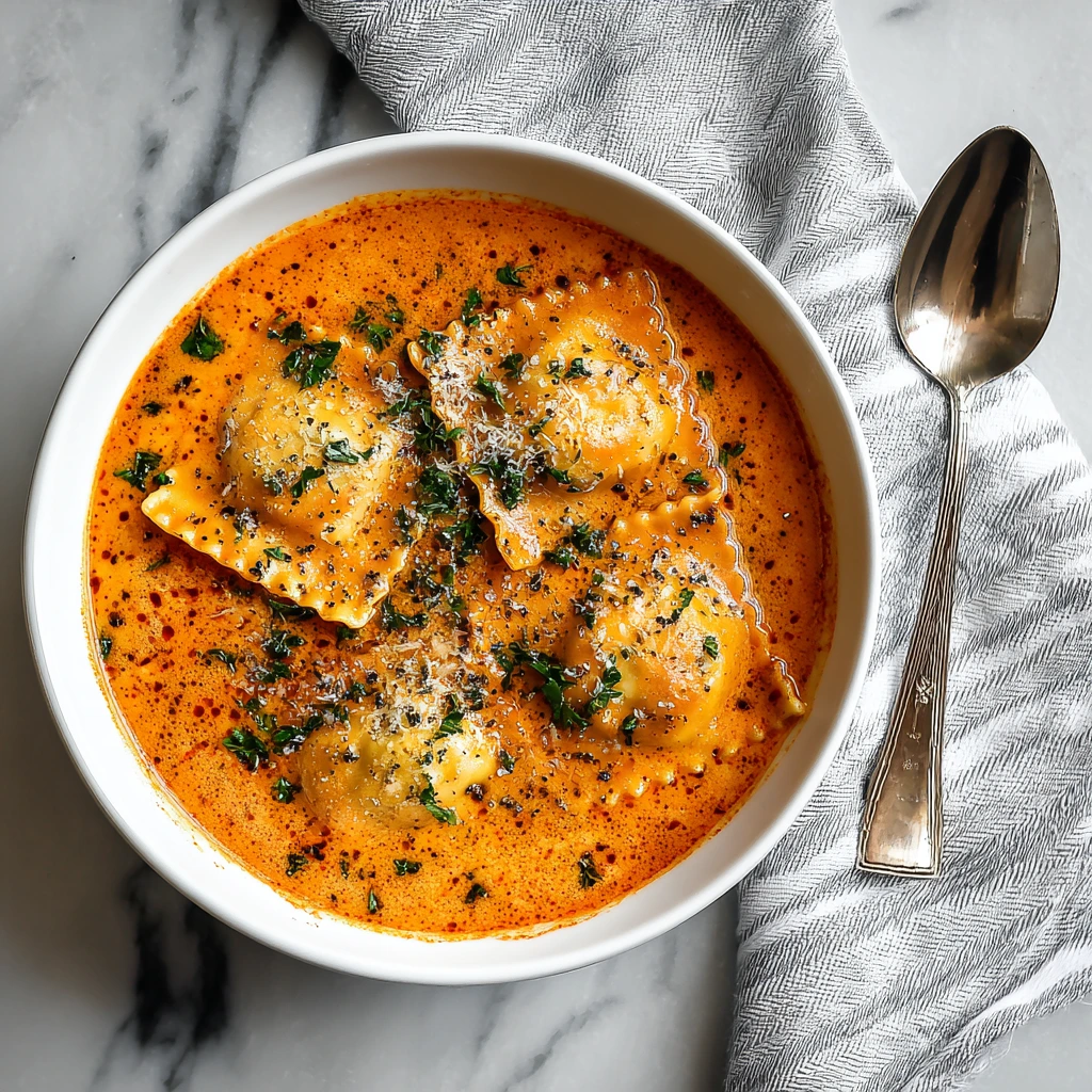 Rich and Creamy Tuscan Ravioli Soup with Spinach and Parmesan