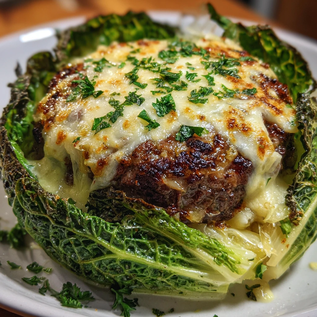 Deliciously Crispy Cabbage Burger Bake with Cheese and Herbs