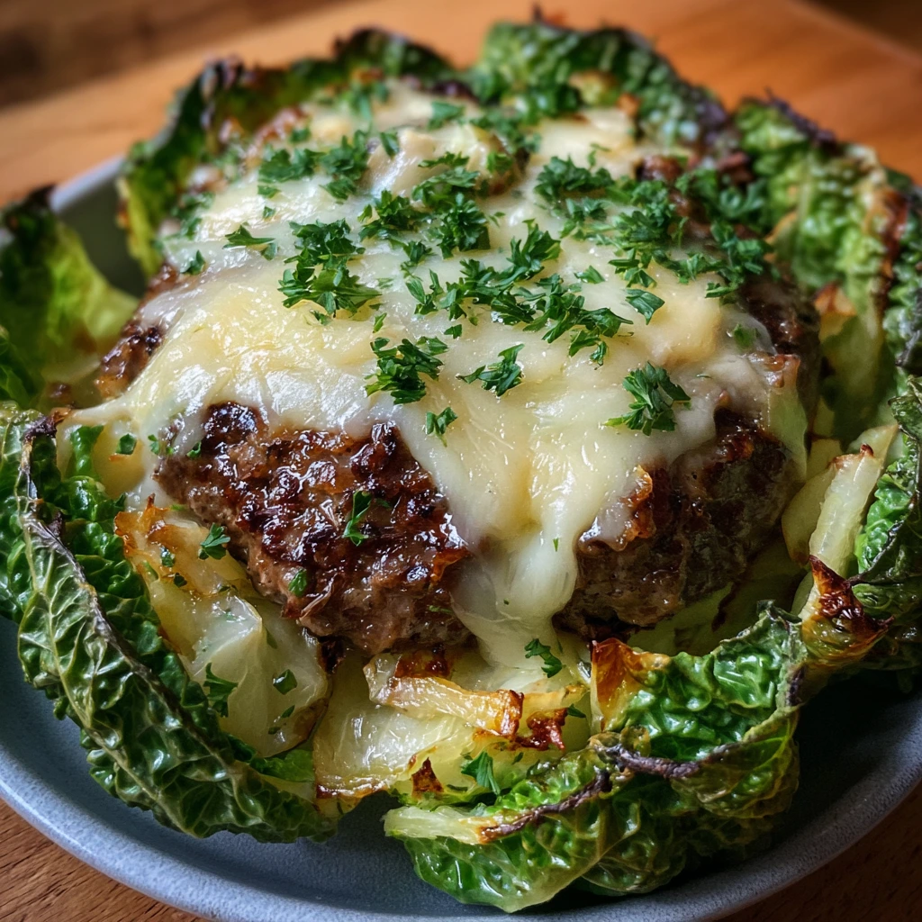 Deliciously Crispy Cabbage Burger Bake with Cheese and Herbs