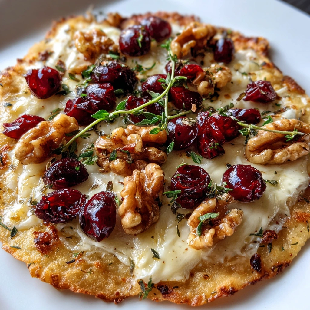 Deliciously Crispy Flatbread with Creamy Brie, Sweet Cranberries, and Toasted Walnuts