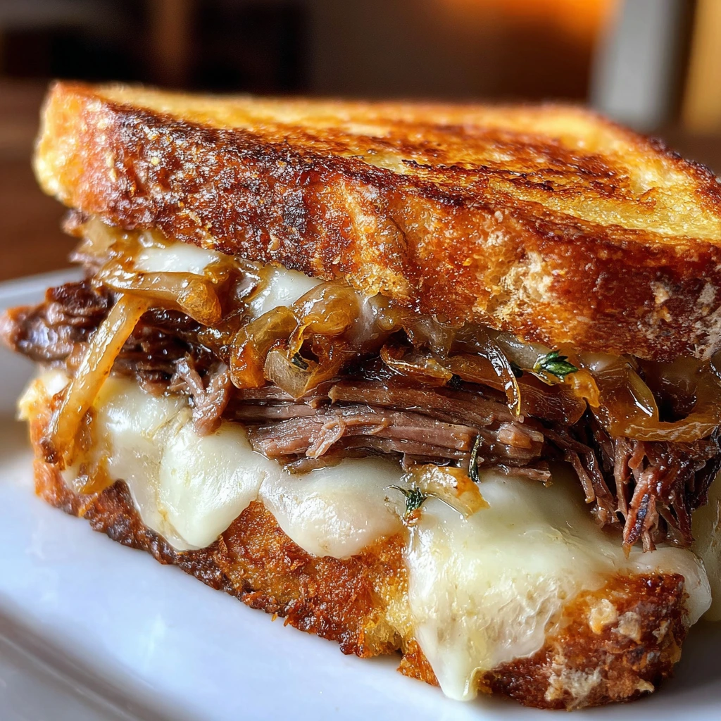 Ultimate Crispy French Dip Grilled Cheese with Savory Au Jus