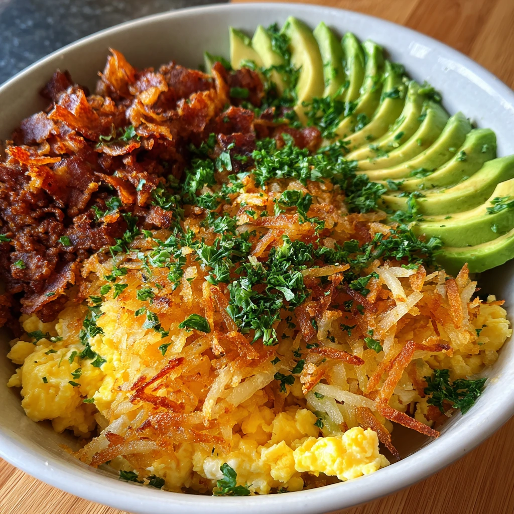 Irresistibly Crispy Hash Brown Breakfast Bowls with Avocado and Eggs