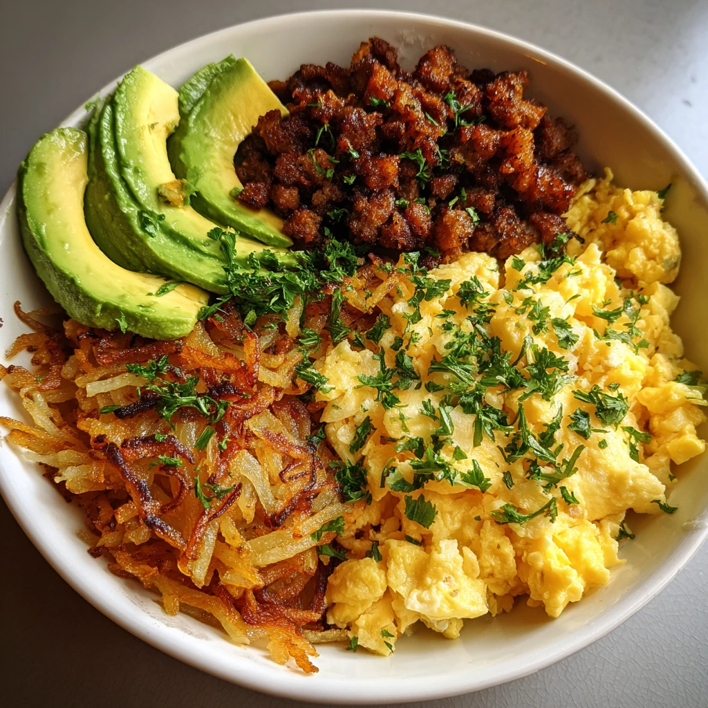 Irresistibly Crispy Hash Brown Breakfast Bowls with Avocado and Eggs