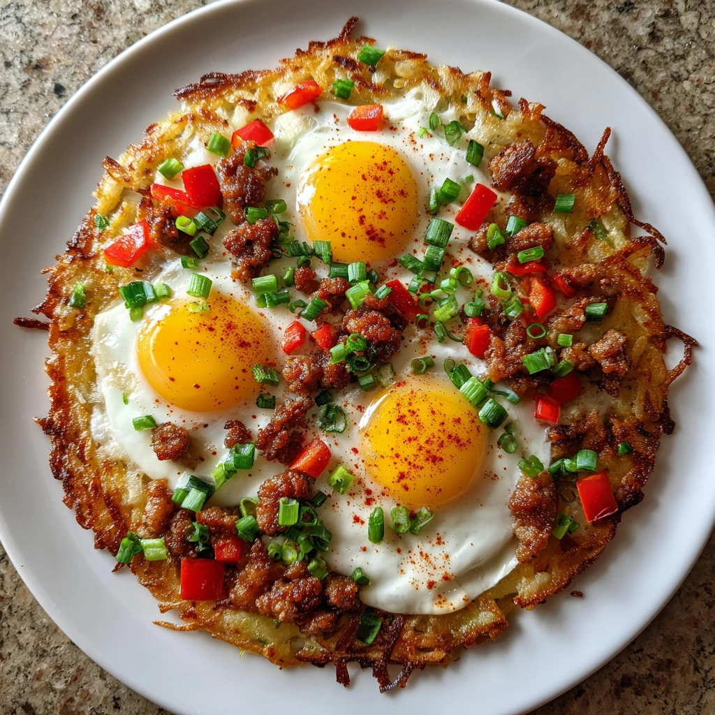 Deliciously Crispy Hash Brown Breakfast Pizza with Savory Toppings