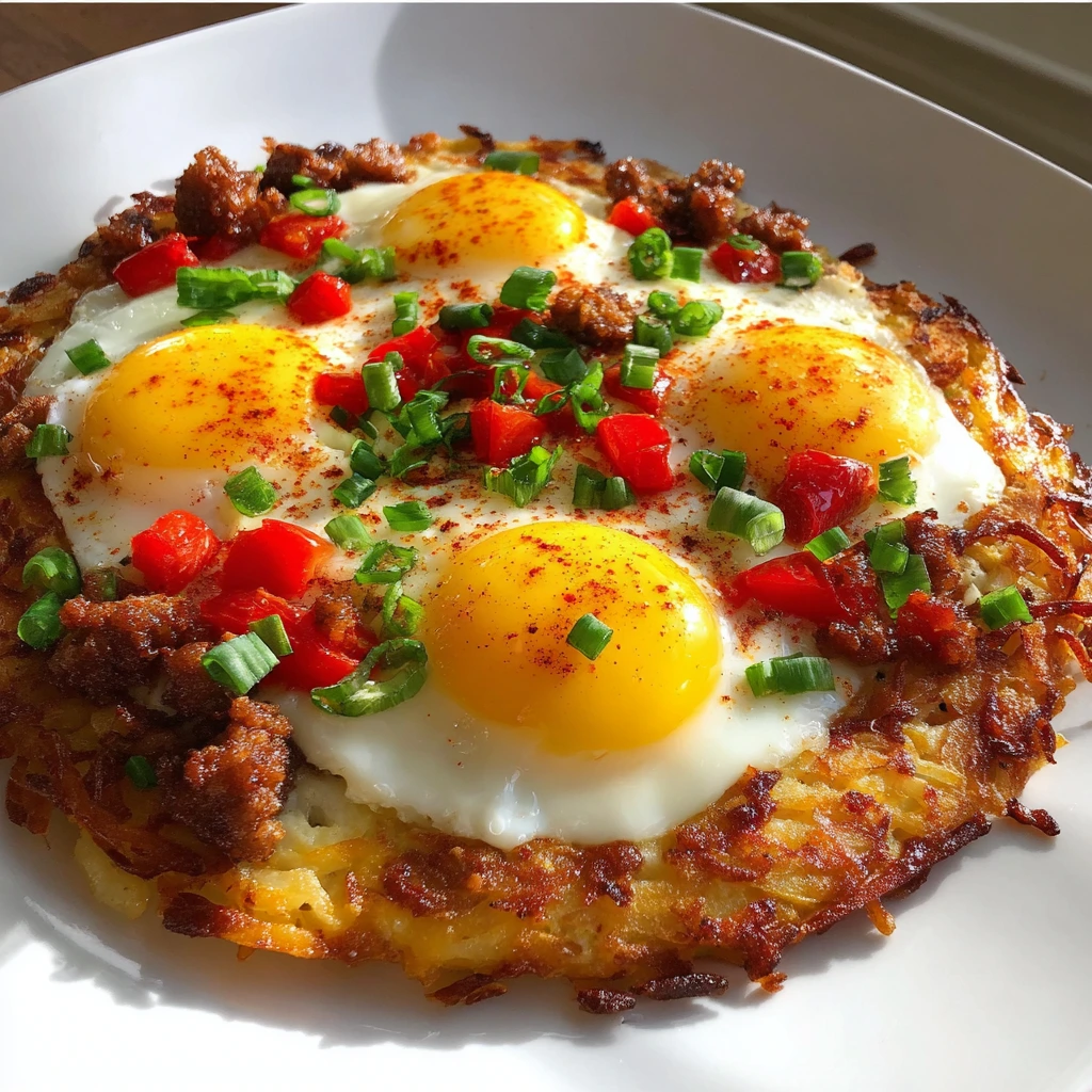 Deliciously Crispy Hash Brown Breakfast Pizza with Savory Toppings