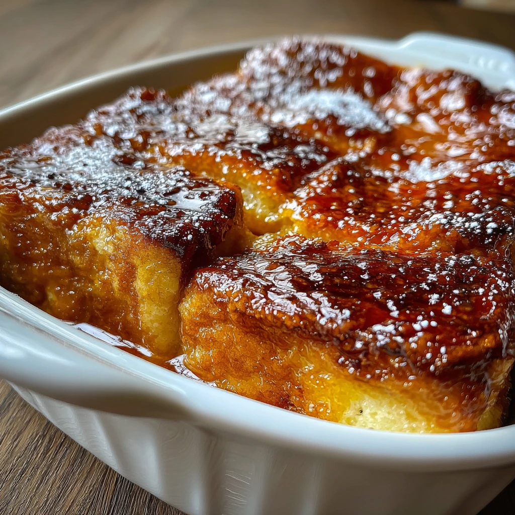 Decadent Crème Brûlée French Toast Casserole with Vanilla and Caramel