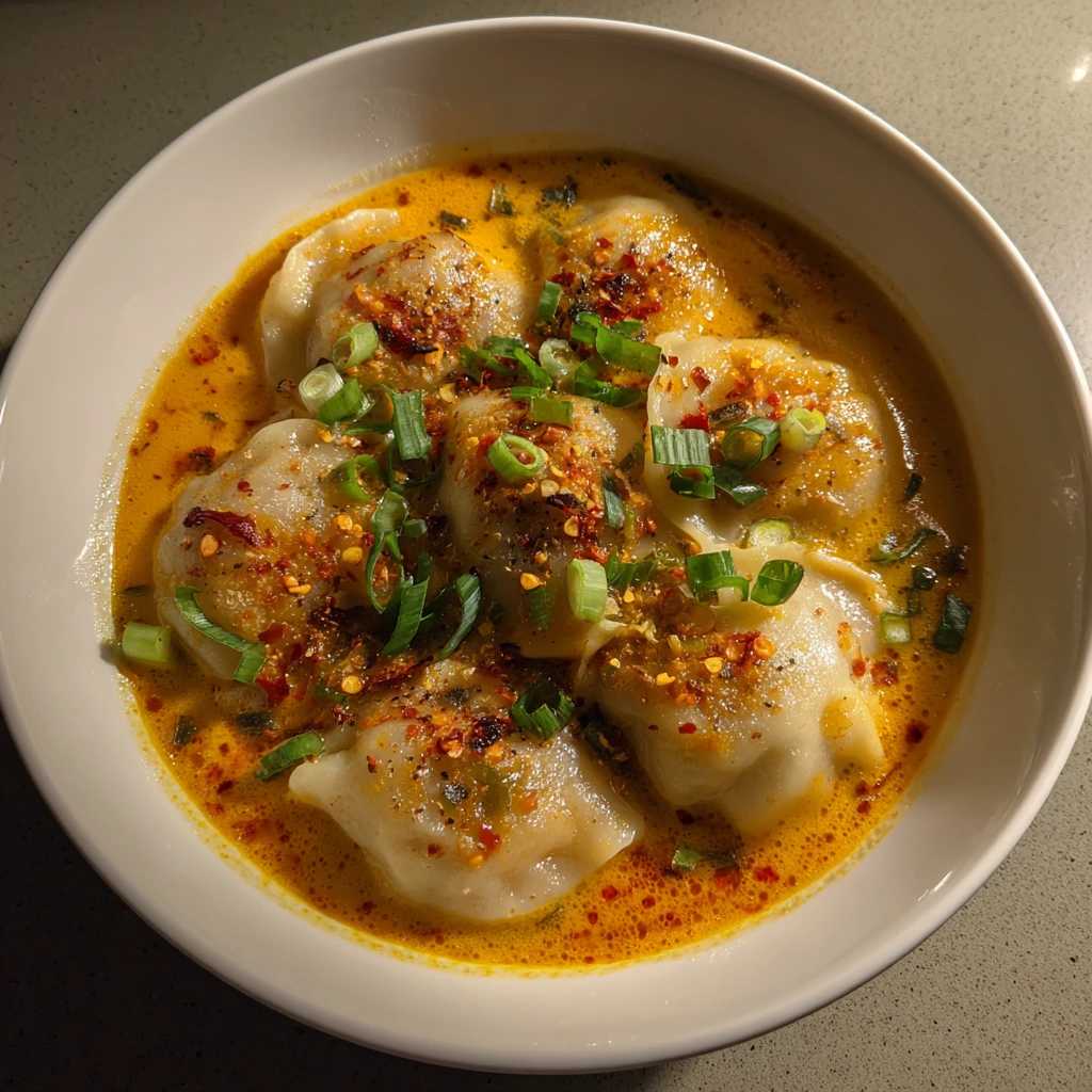 Savory Coconut Curry Soup with Fluffy Dumplings and Fresh Vegetables