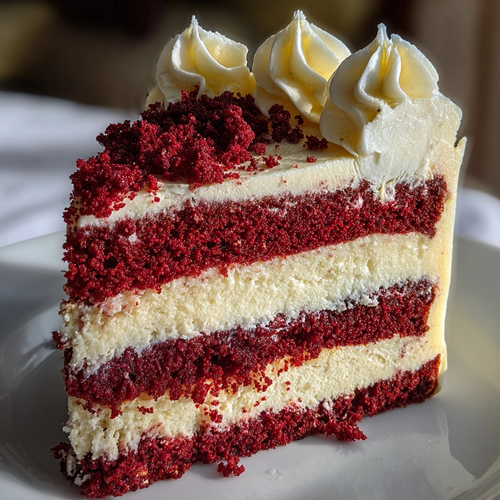 Indulgent Red Velvet Cheesecake Layer with Creamy Frosting and Crunchy Crust