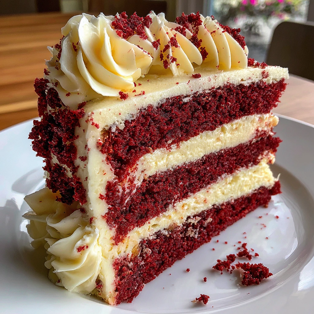 Indulgent Red Velvet Cheesecake Layer with Creamy Frosting and Crunchy Crust