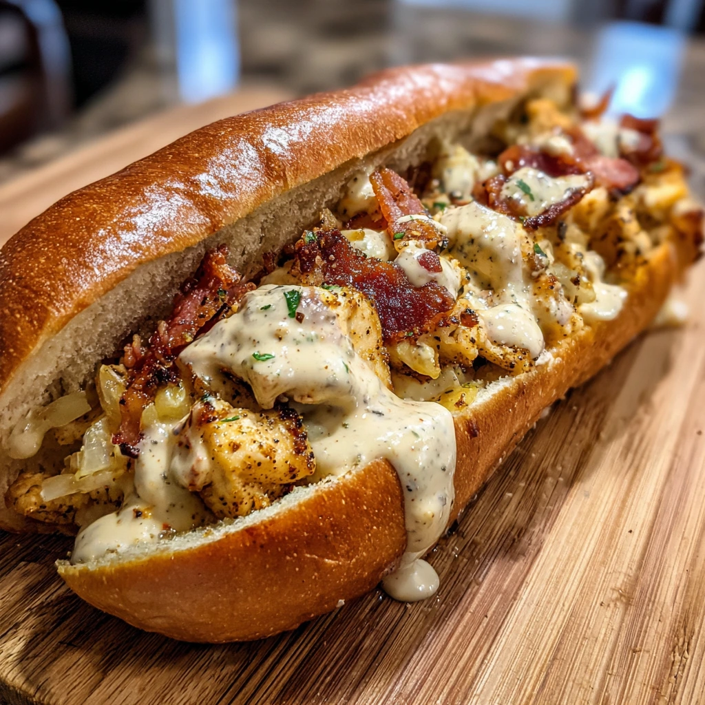 Ultimate Delicious Chopped Chicken Bacon Ranch Sub with Crispy Bacon and Savory Chicken