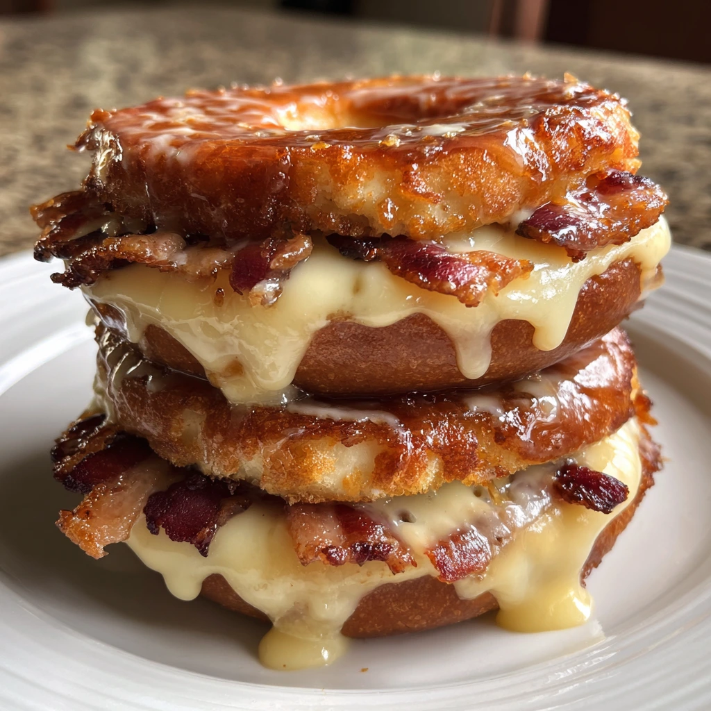 Decadent Donut Grilled Cheese with Savory Bacon and Sweet Maple Drizzle