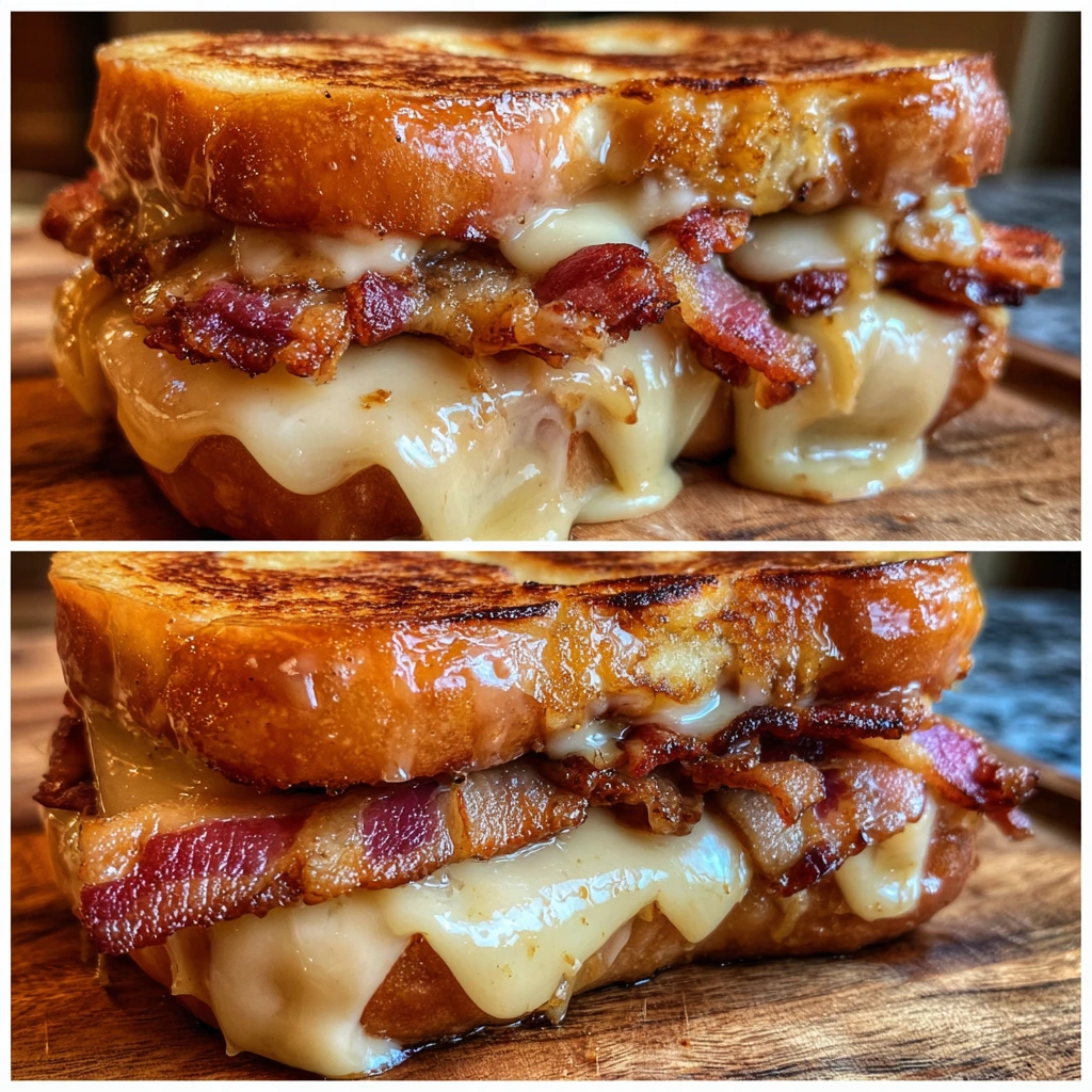 Decadent Donut Grilled Cheese with Savory Bacon and Sweet Maple Drizzle