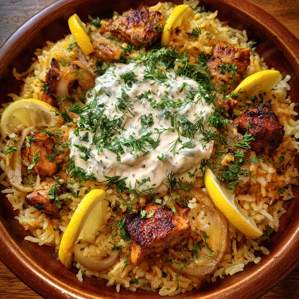 Easy Dump And Bake Chicken Tzatziki Rice with Fresh Herbs and Spices