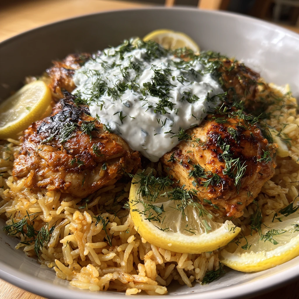 Easy Dump And Bake Chicken Tzatziki Rice with Fresh Herbs and Spices
