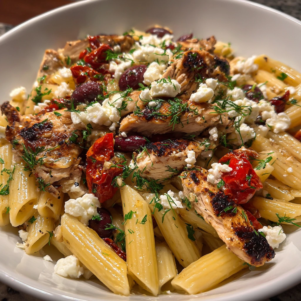 Deliciously Easy Greek Chicken Pasta with Sun-Dried Tomatoes and Feta