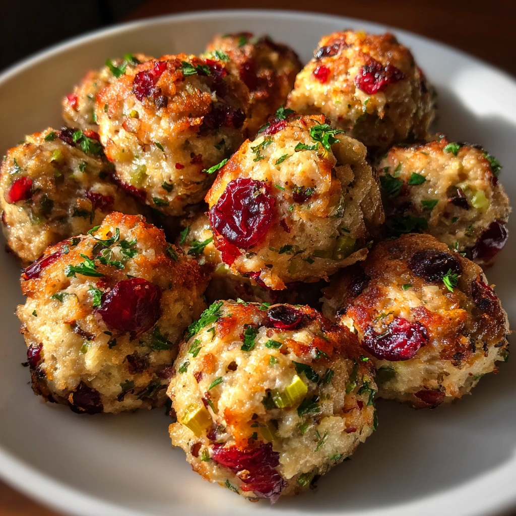 Festive Cranberry Turkey Stuffing Balls with Savory Herbs and Spices