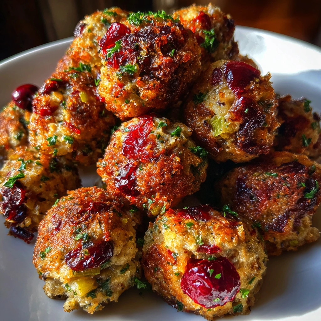 Festive Cranberry Turkey Stuffing Balls with Savory Herbs and Spices
