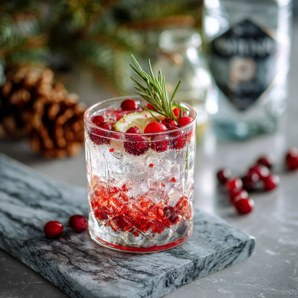 Festive Winter Gin Tonic with Cranberry, Rosemary, and Citrus Zest