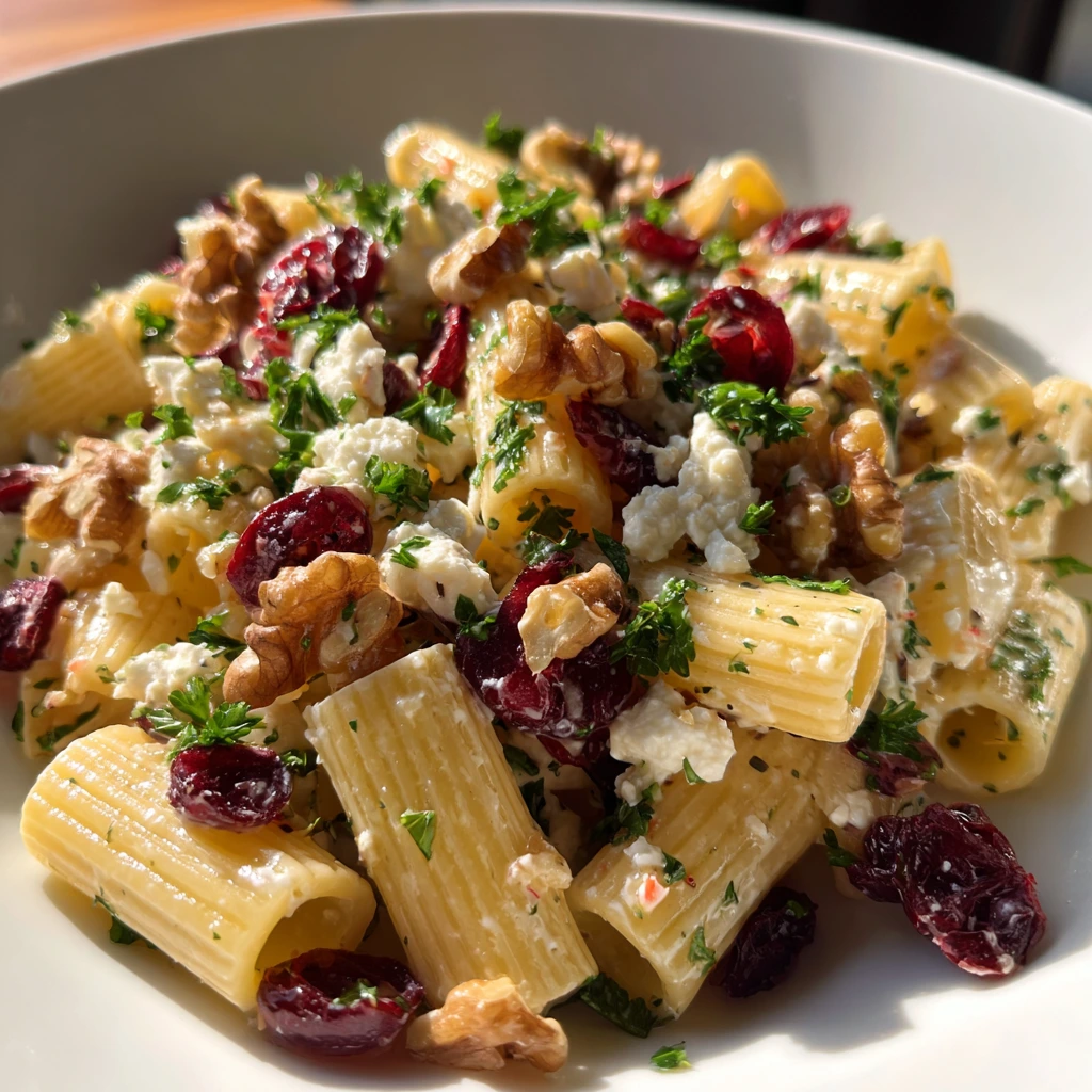 Delicious Feta & Cranberry Rigatoni Salad with Zesty Lemon Vinaigrette