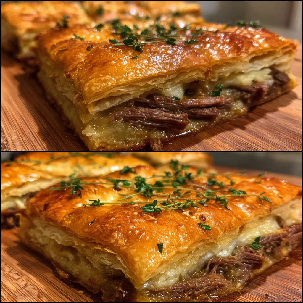 Savory French Dip Squares: Tender Beef and Gooey Cheese Appetizer