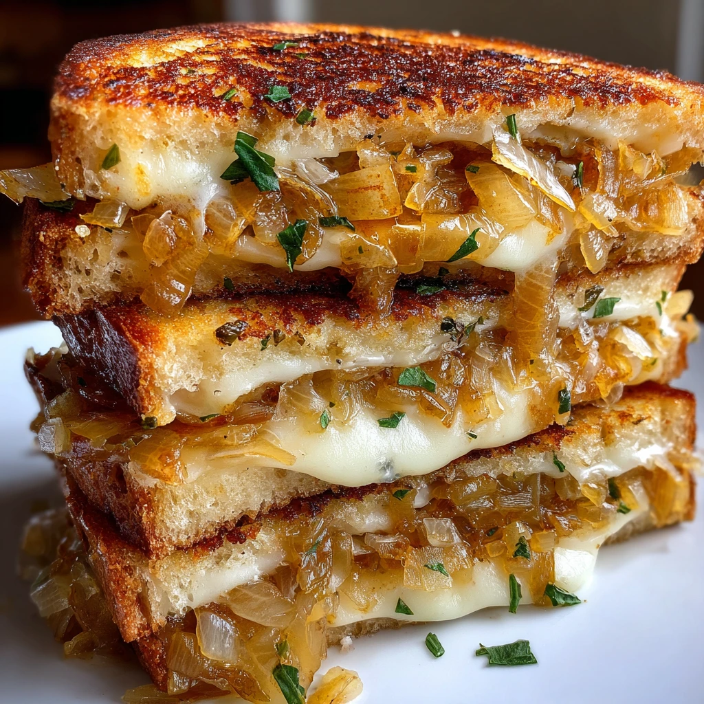 Savory French Onion Grilled Cheese Sandwich with Caramelized Onions and Gruyère